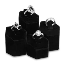 Ring Stand Holder Display 4 Pcs Set, Black Velvet Ring Holders Ring Organizer