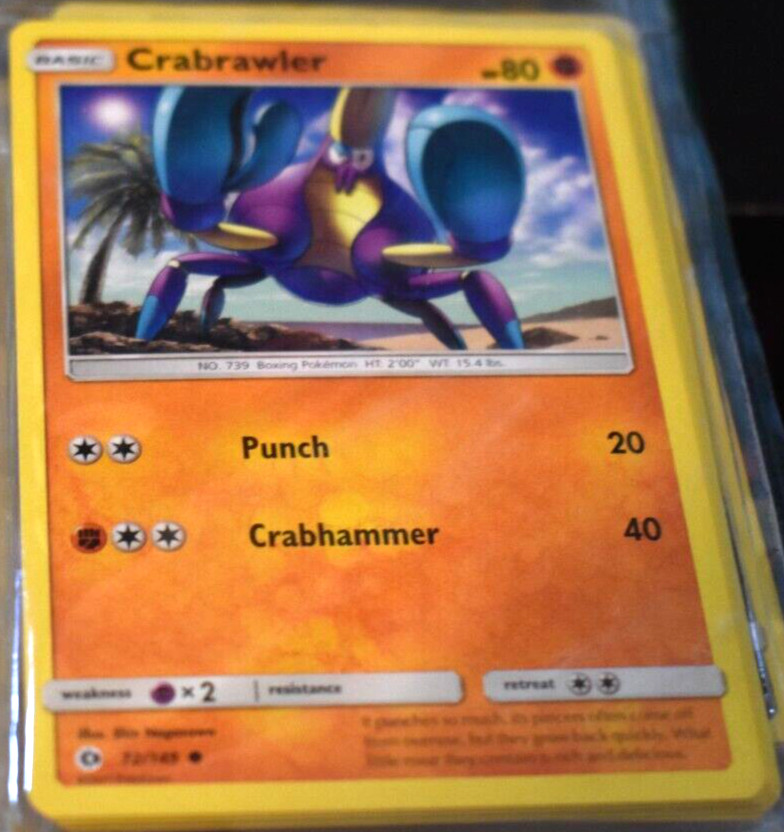 Crabrawler # 72/149 Sun & Moon Base Set Pokemon Trading TCG Game Cards NM/MINT