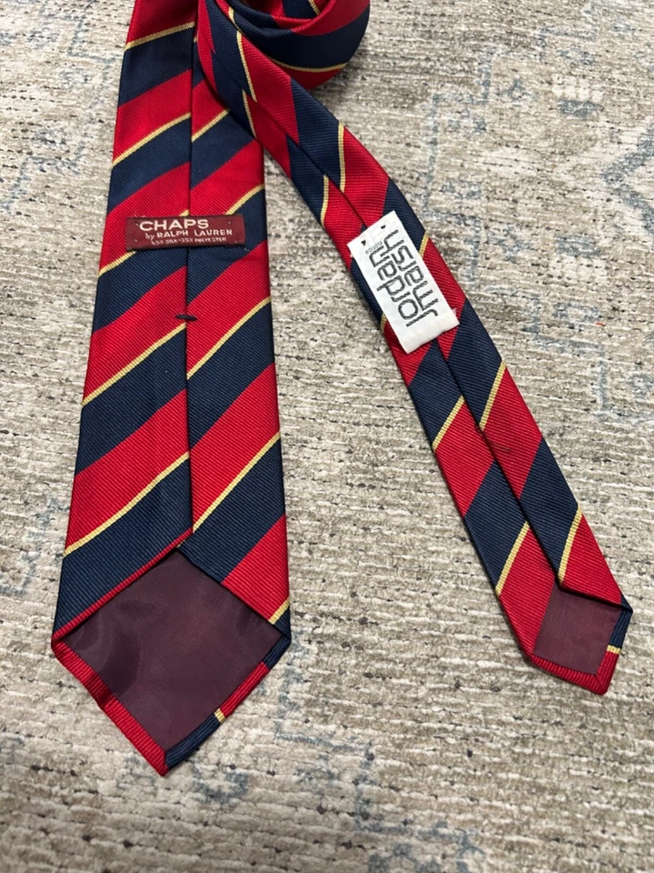 Chaps Ralph Lauren 蓝色红色 Rep 条纹刺绣马头学院风领带 — 第 4/4 张图片