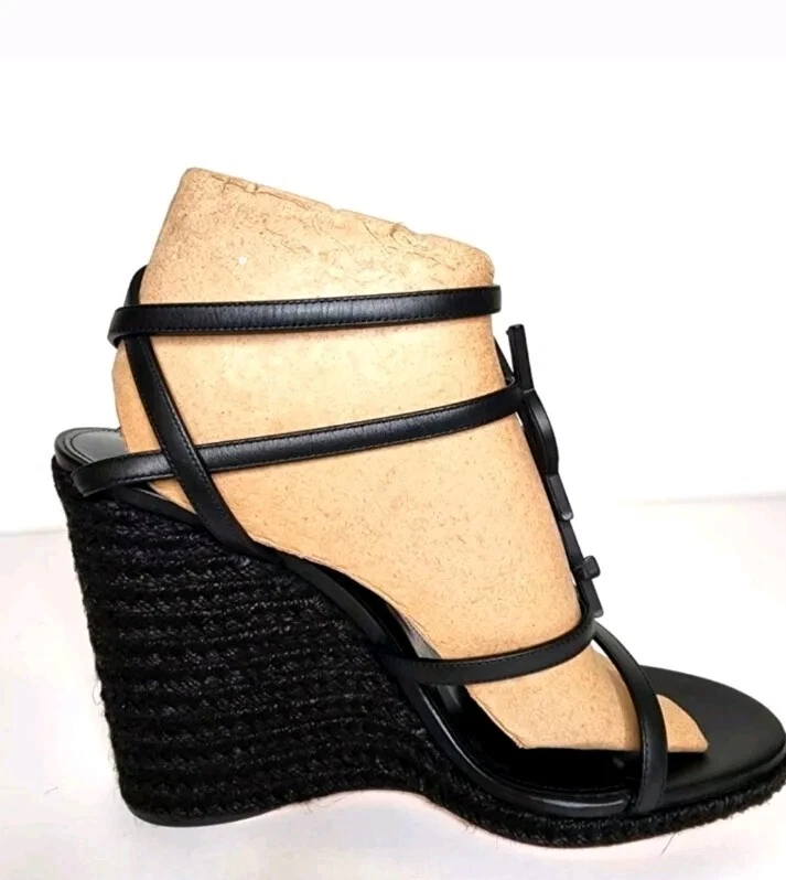 Yves Saint Laurent YSL Cassandra Cuñas Alpargatas Tacones En Negro Talla 42 Foto 3 de 4