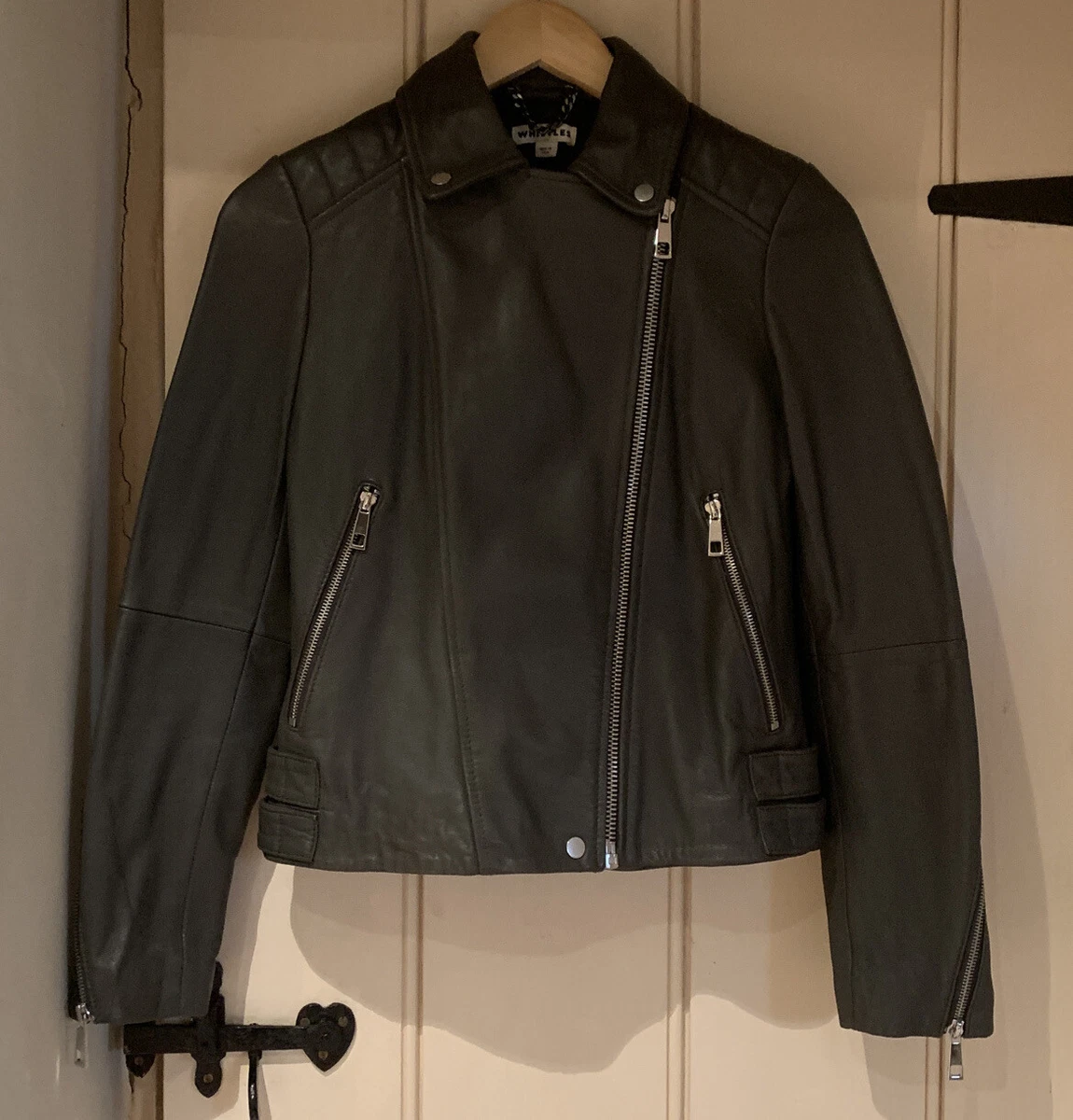 Whistles grey leather best sale jacket