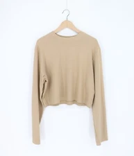 ENZA COSTA Supima Knit Boxy Long Sleeve Crew Top Clay S $195 C1