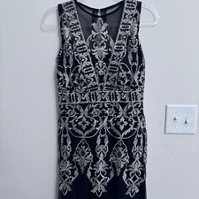 R&M Richards Womens' 6 Gold Embroidered Mesh Overlay Formal Dress 