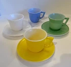 RARE VINTAGE HAZEL ATLAS MILK GLASS CHILDS TEA CUPS & SAUCERS SET MADE IN USA