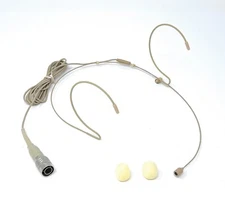 Beige Double Earhook Headset Microphone w/ 4 pin mini XLR for Audio Technica