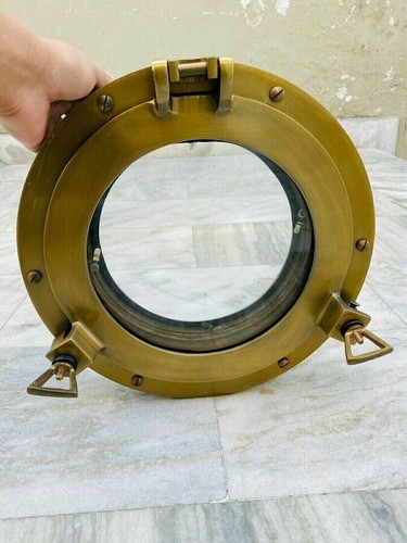 Antique Brass 12" Canal Boat Porthole Decorative Door Window Round Glass Vintage - Picture 6 of 7
