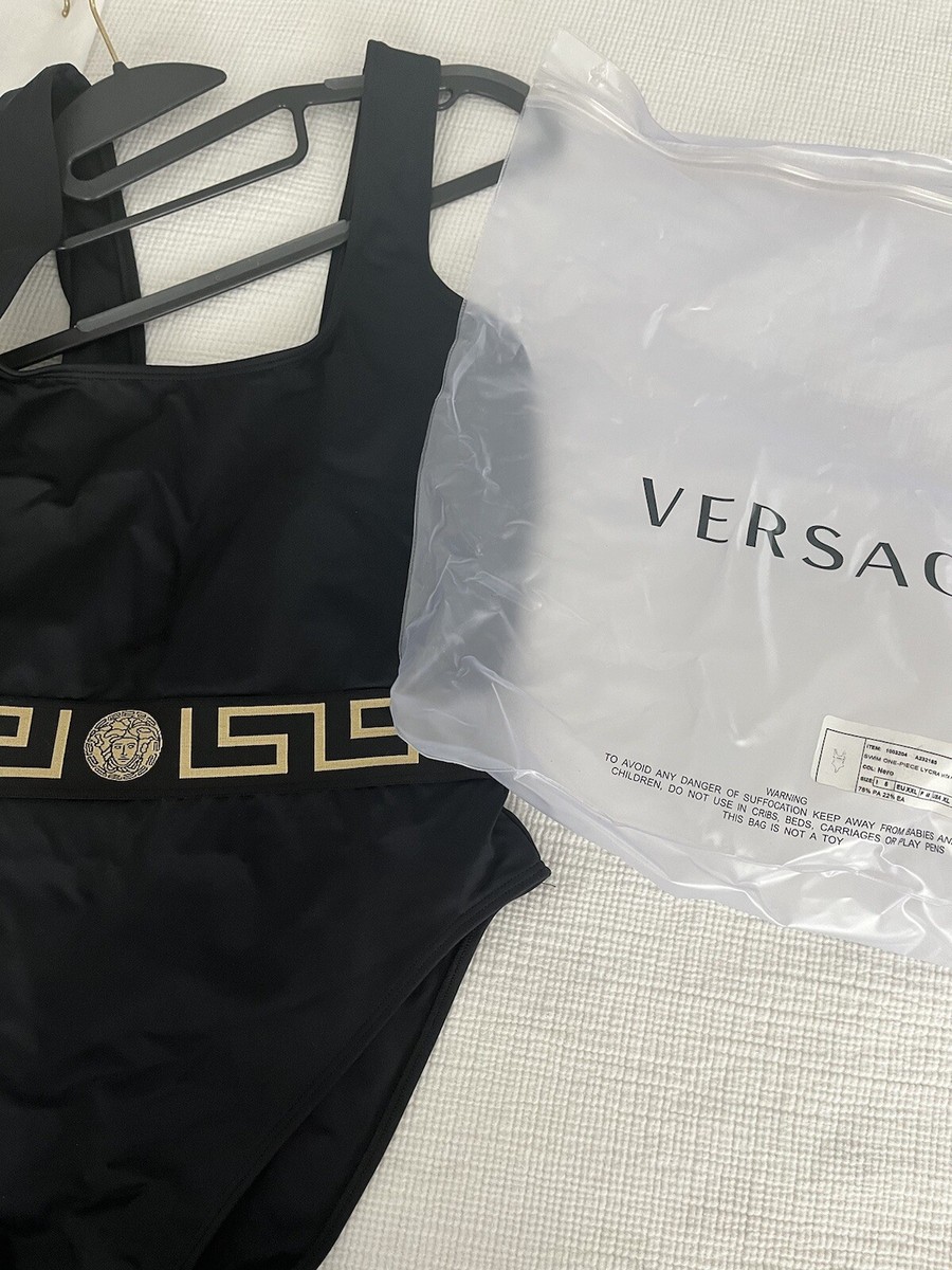 NWT VERSACE Black Greek Key Medusa Waistband Logo Belt One