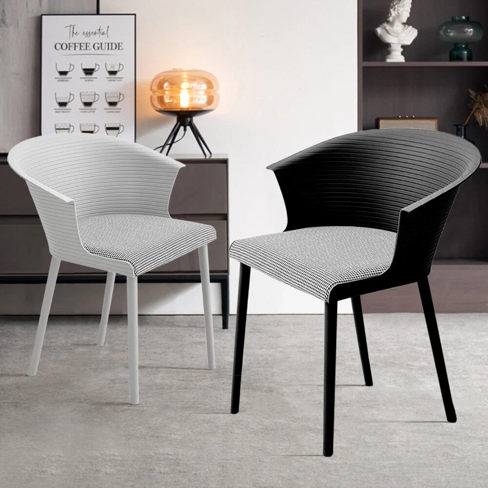 4x Curved Back Tub Chairs Plastic Dining Chairs Houndstooth Seat