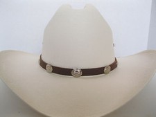 Leather Hat Band HB04 - Oval Conchos  Ties - Brown