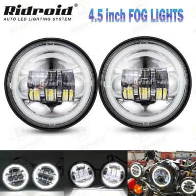 Pair 4.5'' LED Fog Passing Lights 4-1/2'' Driving Auxiliary Spot Lamp for Harley