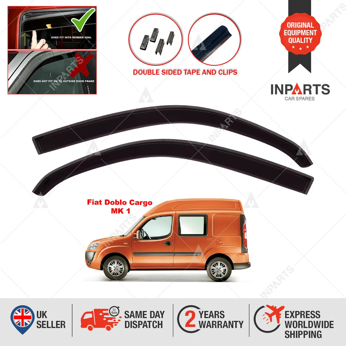 WIND DEFLECTORS SMOKE RAIN GUARD FRONT SET FOR FIAT DOBLO CARGO MK1 2001 2010