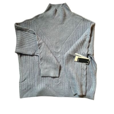 RD Style Light Blue Cable Knit Mock Neck Sweater Ribbed Large