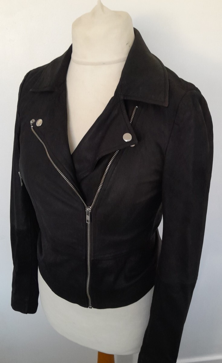 YAS Biker Style REAL LEATHER Jacket Black Soft Size S STUNNING