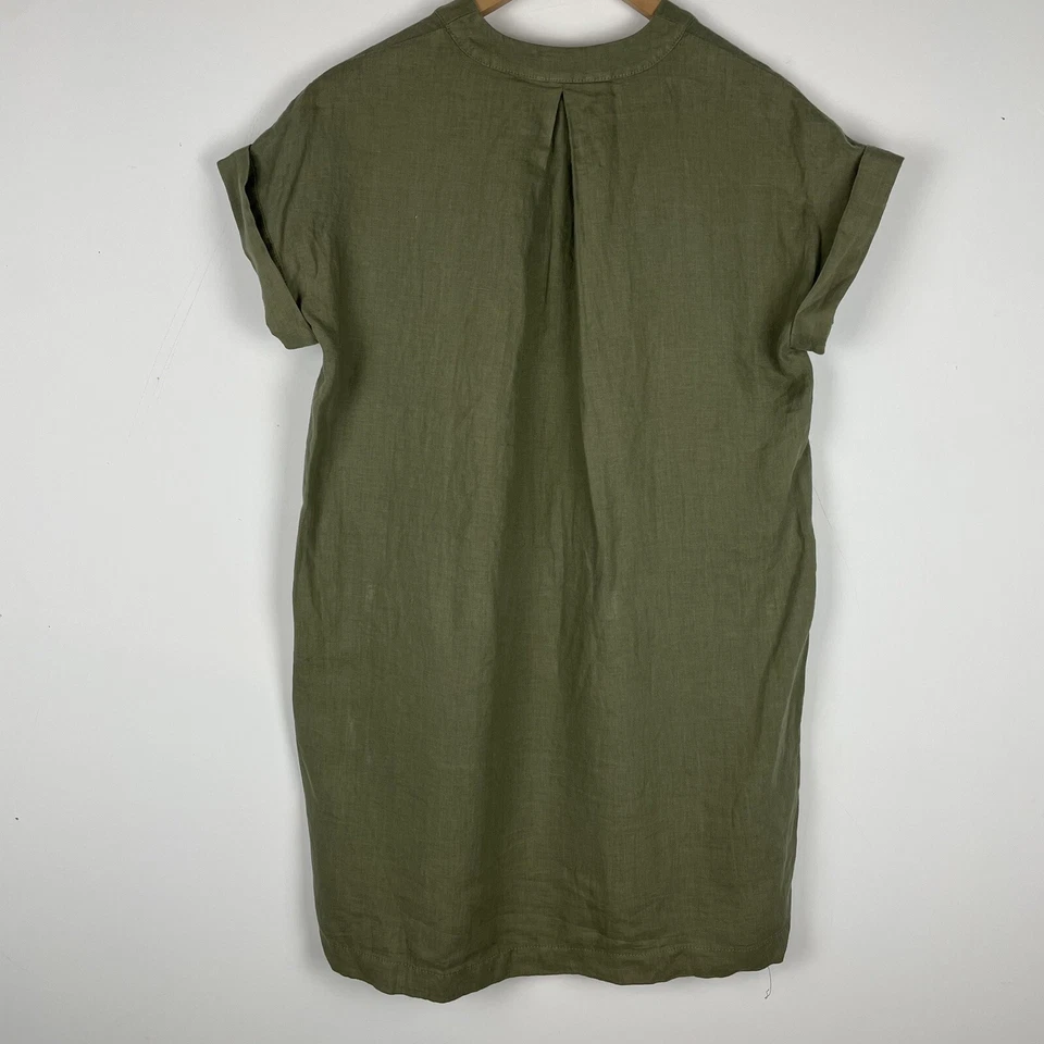 Vestido Lou and Grey XS Manga Corta Cuello en V Verde Oliva Lino Boho Lagenlook Foto 2 de 4