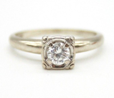 VINTAGE KEEPSAKE 14K WHITE GOLD SOLITAIRE