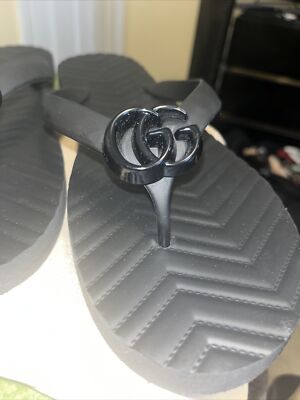 New Gucci GG Black Flip Flop Sandal Size US 13.5 659229