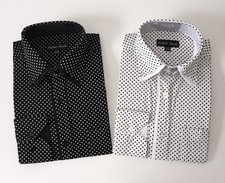 Men's Mini Polka Dot Fashionable Cotton Dress Shirt 617 White  Black