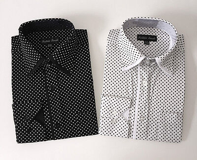 Men's Fashionable Black/White Big Polka Dot Dress Shirt 100% Cotton Style#A616