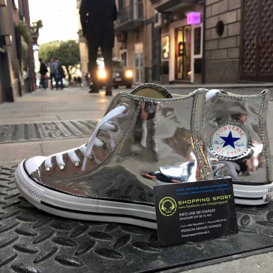Converse All star Personalizzate con tessuto Argento specchiato Clean  - Immagine 2 di 4