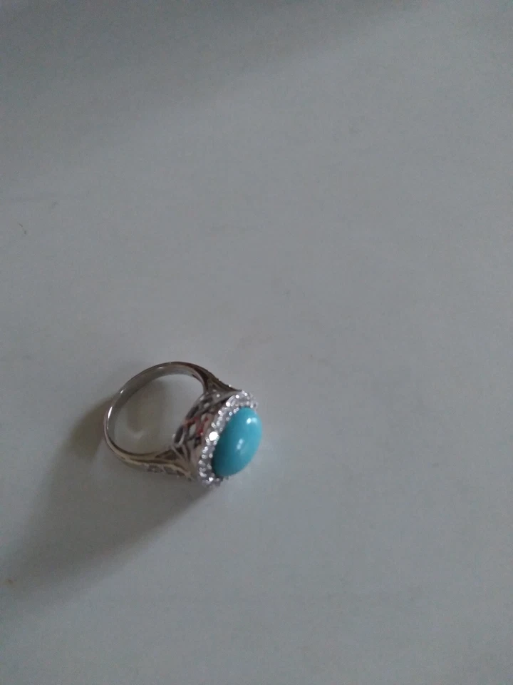 Bezel Set Turquoise & Diamonique Pave' 925 Silver RIng - Image 2 of 4