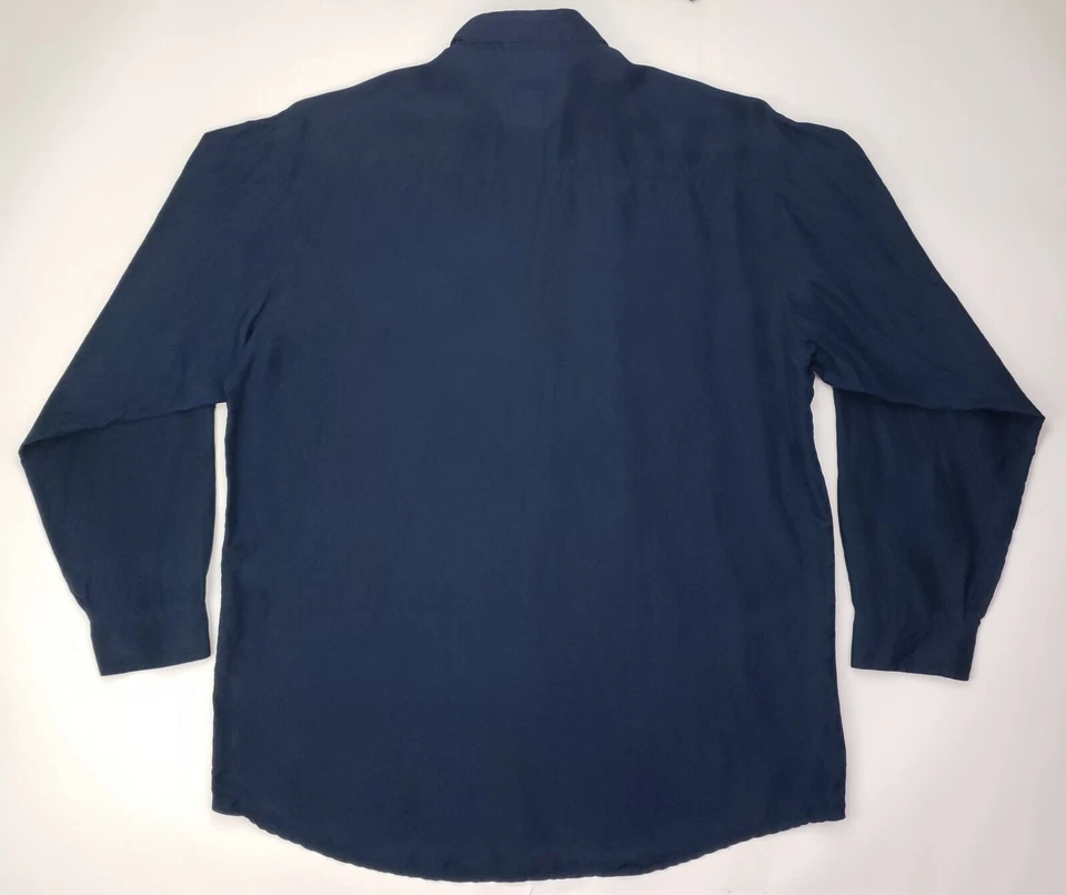Hugo Boss Silk Shirt Blue Medium Mens Classic Long Sleeve Button Front Vintage M - Image 4 of 4