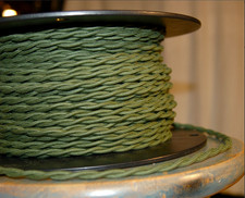 Green Twisted Cotton Covered Wire - Vintage Style Braided Cloth Lamp Cord, USA