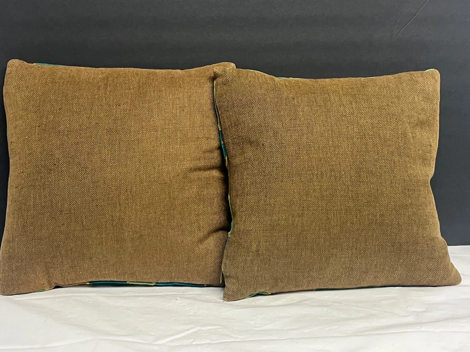 Pair Crate & Barrel Piedras Pillow Covers & Feather Inserts Jewel Tone Floral - Image 4 of 4