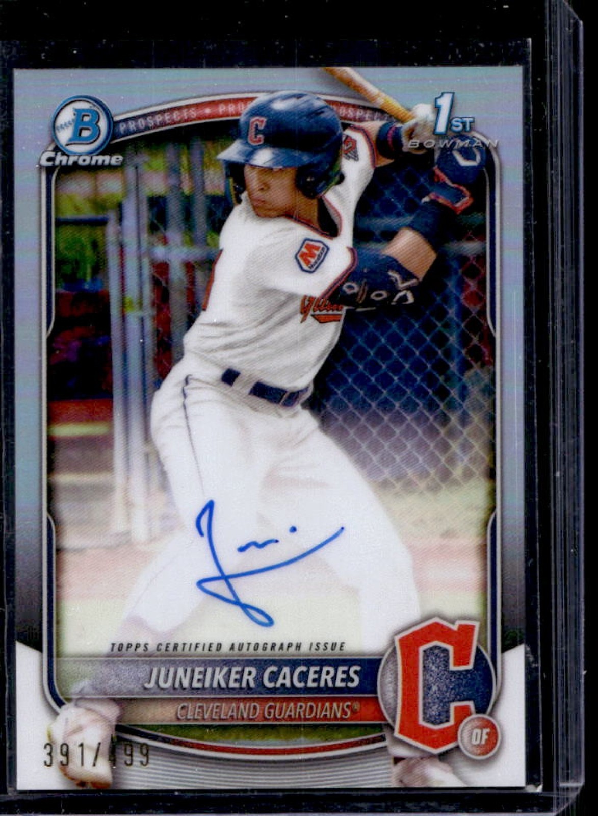 2025 Bowman Chrome Juneiker Caceres Auto Refractor 1st Prospect #/499 Guardians