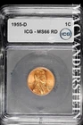 1955-D Lincoln Wheat Cent- ICG MS66 RD- Lustrous- No Reserve #SLA1081