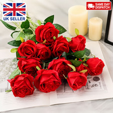 12X Artificial Single Rose Bud With Stem Silk Flowers Fake Bouquet Wedding Party