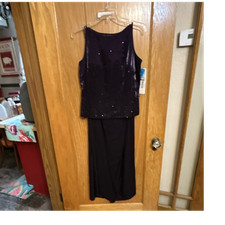 Alex Evenings Petite Purple Formal 2 Piece Set 6P Sequins Top Skirt 952811