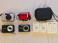 Lot of 4 Cameras Camcorder FOR PARTS OR REPAIR Charger 3 Batteries Case