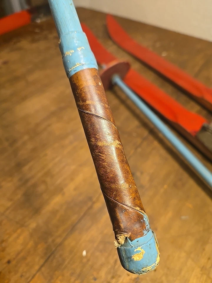 Vintage Child's Wooden Snow Skis Plus Poles.46" - Image 3 of 4