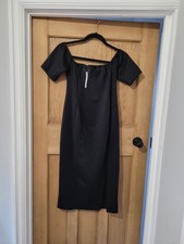 Asos Maternity Dress Black Satin Off The Shoulder Midi Size 12 Evening Occassion