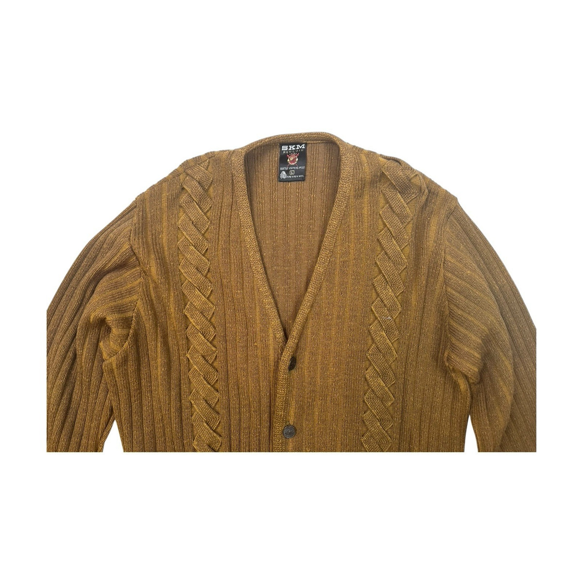 Vintage SKM Penguin Seattle Knitting Mills Wool Cardigan Sweater Mens L Brown View 6