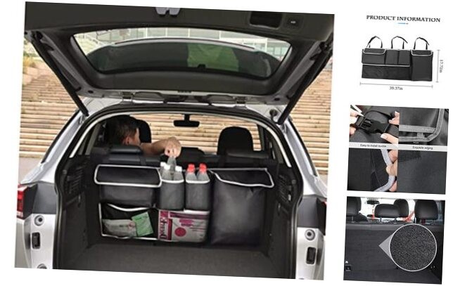 Car Trunk Organizer with 6 Large Compartments and Backseat Hanging Storage