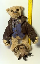 English Gentleman 16" OOAK Artist Bear with Hedgehog Companion Arlene Anderson