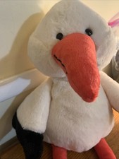 White Stork Bird 20 Inch Stuffed Animal Plush With Red Beak  Feet Black On Wing