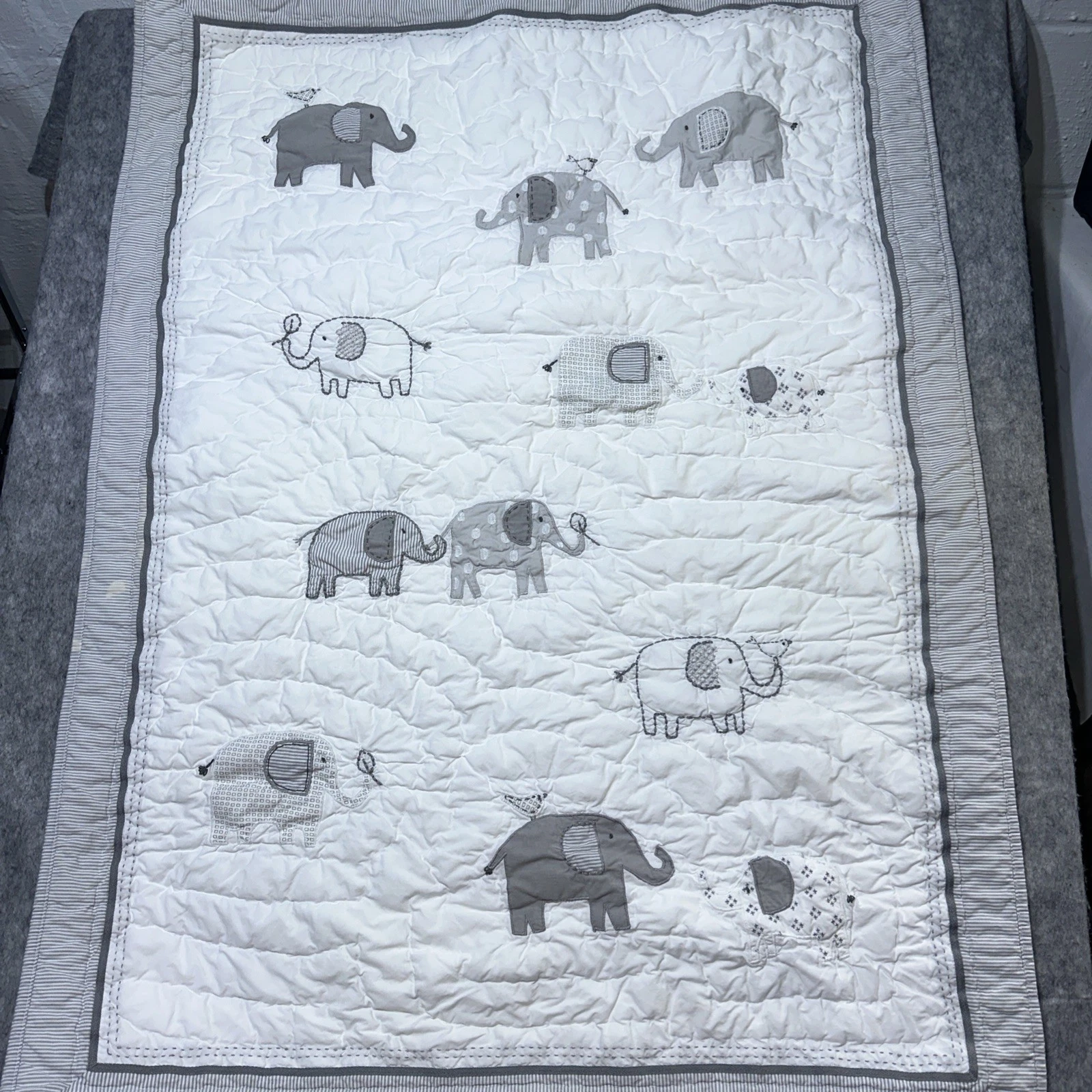 Pottery Barn Kids Toddler Bed Quilt, Crib Quilt Elephants 35.5”x50” Flawed