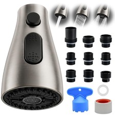 Kitchen Faucet Head Replacement, 3-Function Pull Down Spray Head with 9 Adapt...