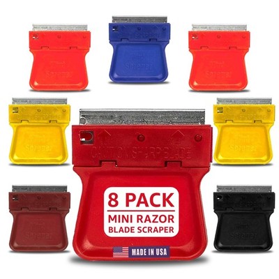 Mini Scraper Razor Tool 8 Pack U.S. Made for Removing Paint Stickers Decals