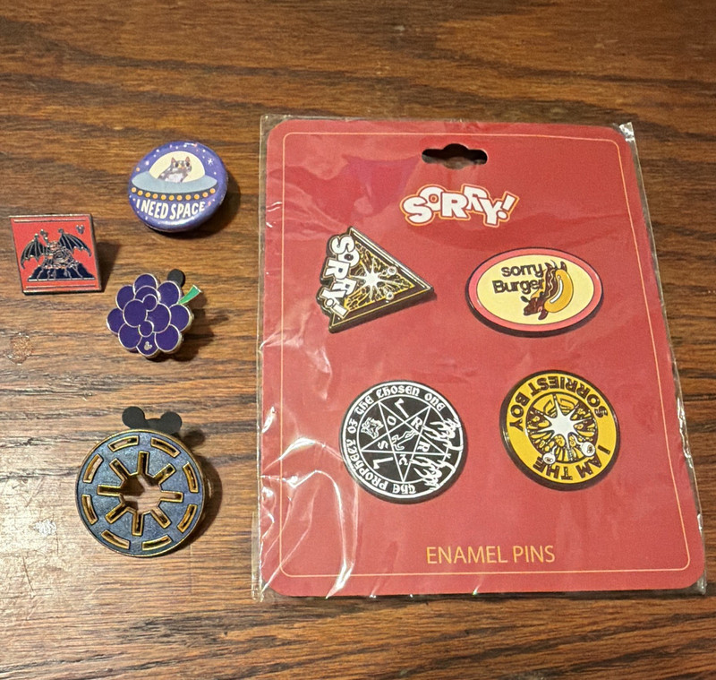 Mixed Lot Collectible Pins & Buttons w/ "Sorry" Enamel Pins Set