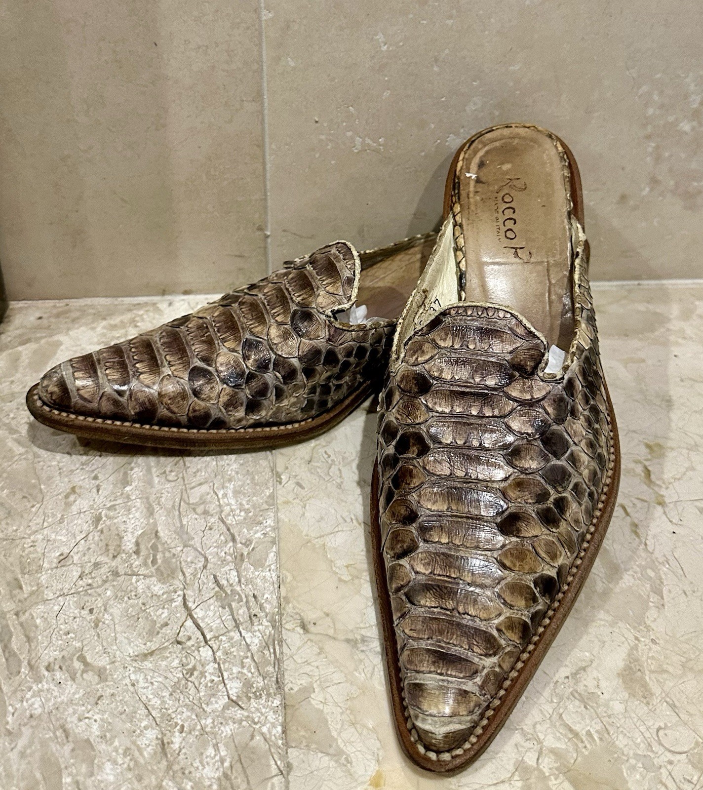 Rocco P Python Snakeskin Leather Slides Size 7 EU… - image 5