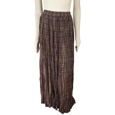Vintage NWT KARAVAN Textured Plaid Maxi Pull On Broom Skirt  Brown WOMEN'S LARGE