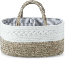 Baby Diaper Caddy Organizer, Portable Nursery Storage Basket Cotton Rope Diaper