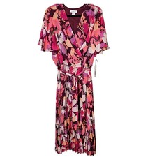 Liz Claiborne Wild Cherry Floral Pleated Wrap Midi Dress XXLNWT New Plus Size