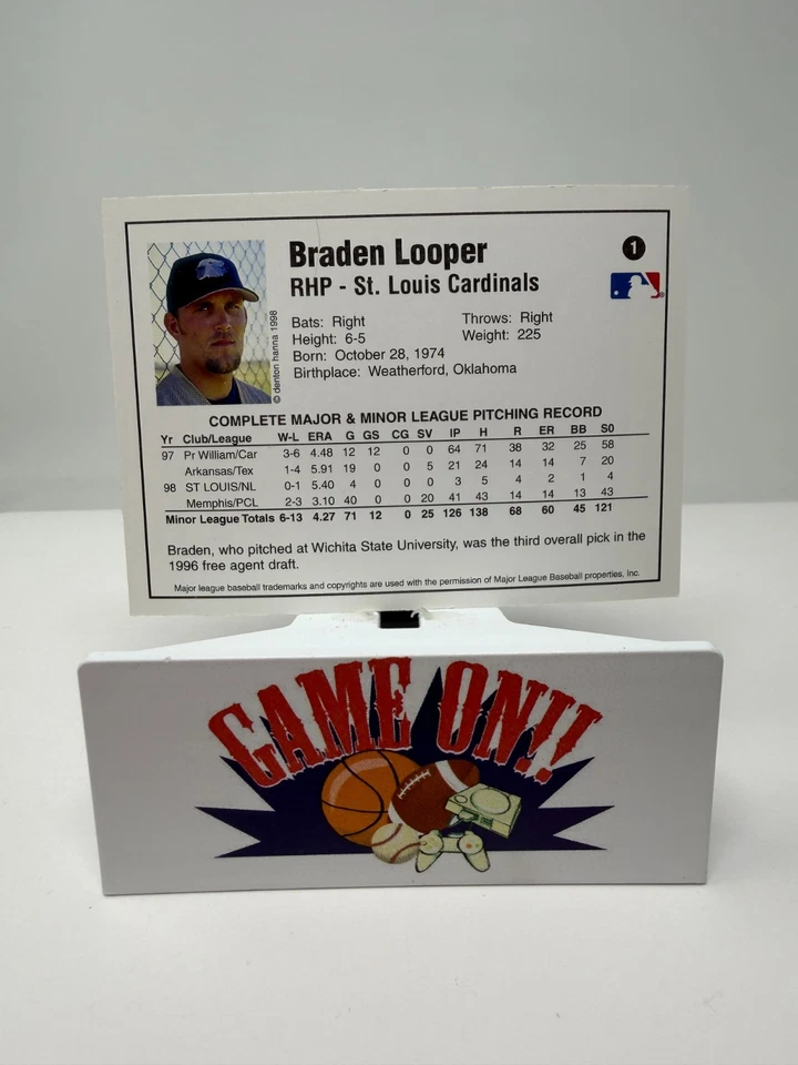 1999 Arizona Fall League Baseball Braden Looper Gold Prospects Card #1 - Image 2 of 2