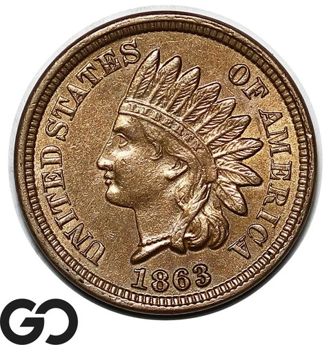 1863 Indian Head Cent Penny, Nice Choice BU Civil War Date Issue