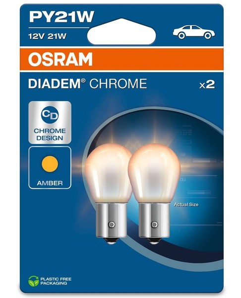 Osram Diadem Chrome PY21W 12V 21W Halogen-Signallampe Doppelblister Bau15S-image