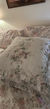 Euro Floral Ruffled Quilted Pillow Shams Set Vintage Square White Pink Green